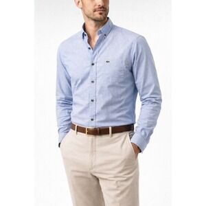 Lacoste Regular Fit Blue Cotton Button Down Long Sleeve Dress Shirt Sz EU42/US L